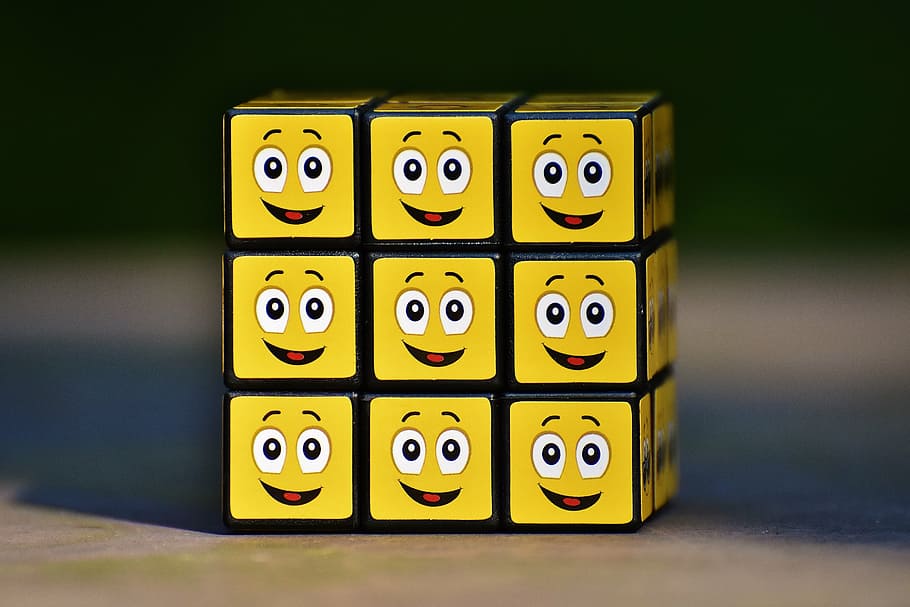 yellow emoji 3x3 cube, smilies, laugh, funny, feelings, emoticon HD wallpaper