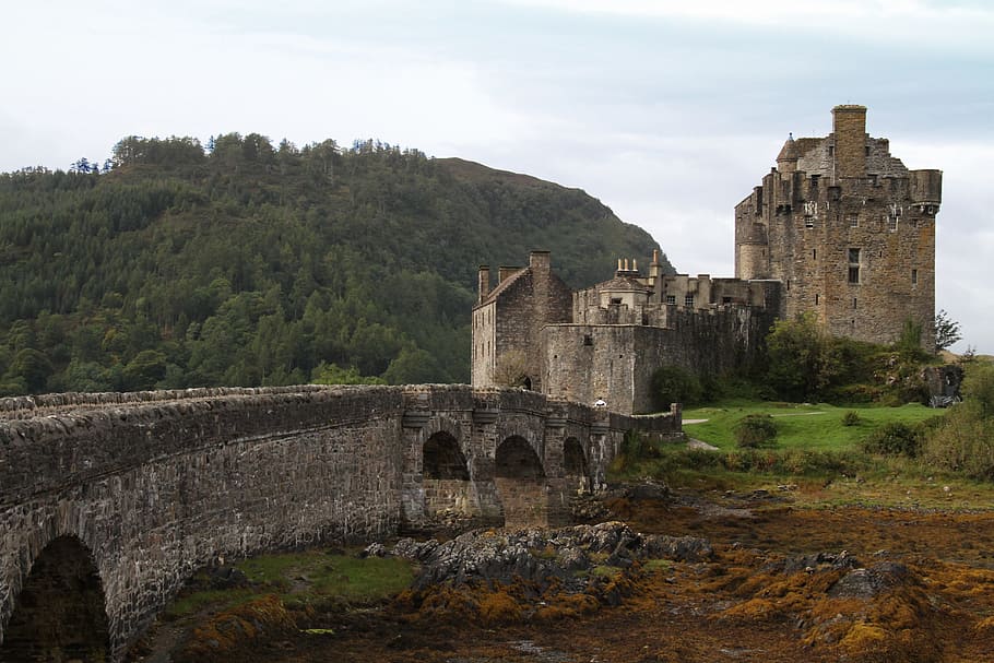 brown concrete castle, eilean donan castle, ancient, medieval HD wallpaper