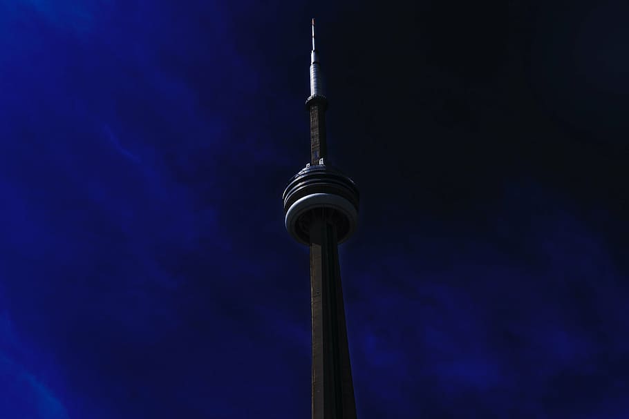 CN Tower, Canada, dark, blue, sky, landmark, alexanderplatz, television Tower - Berlin