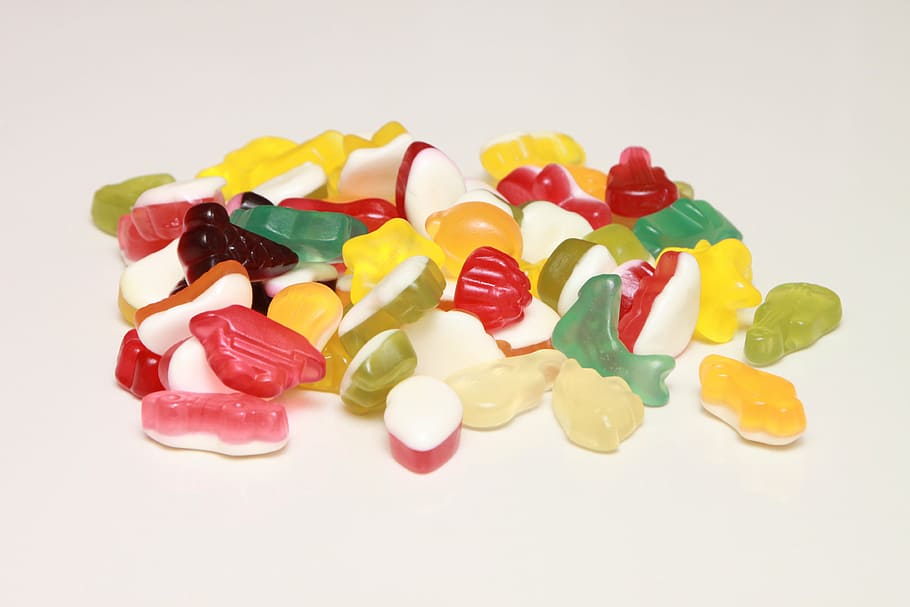 candy, colored, fruit, gummy, jelly, shape, food, drink, studio shot, HD wallpaper