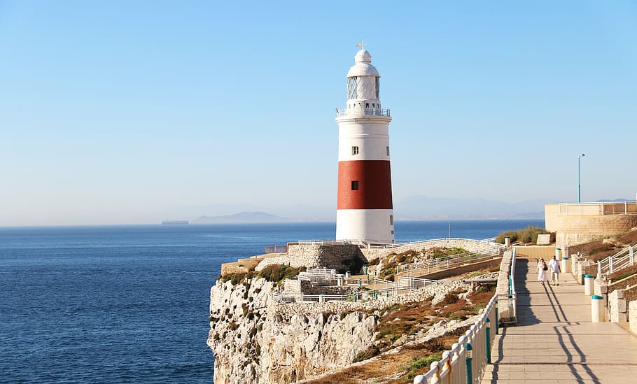 white lighthouse, gibraltar, europa point lighthouse, travel, HD wallpaper