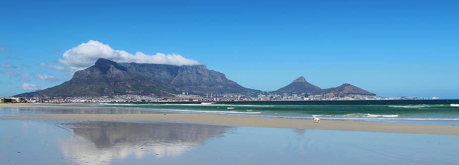 brown mountain peak near body of water, cape town, table mountain HD wallpaper