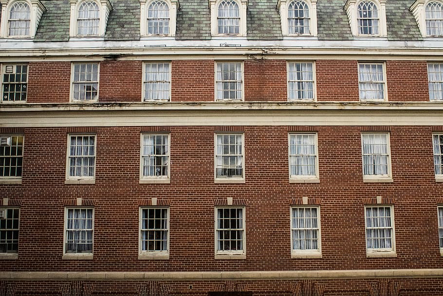 brown concrete building, dormitory, housing, brick wall, apartment HD wallpaper