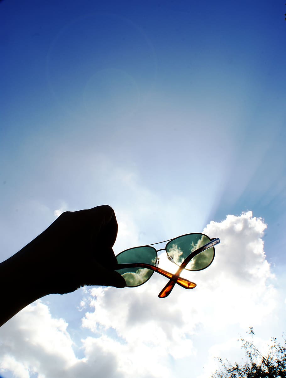 sunglasses, sky, clouds, blue, nature, cloudy, summer, against day HD wallpaper