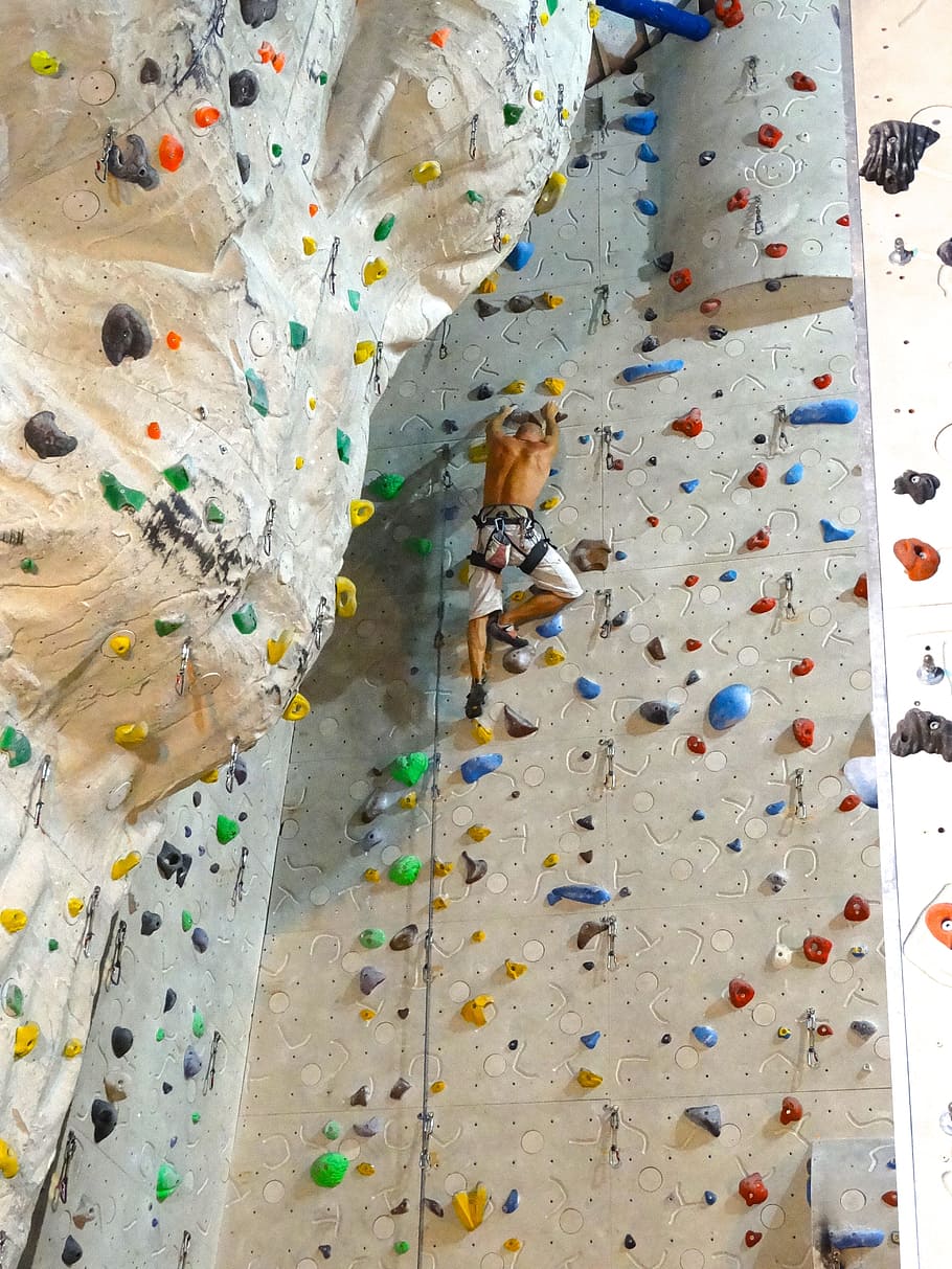 Climbing Wall, Sport, climbing holds, climber, backup, top rope, HD wallpaper