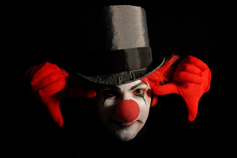 man in Clown costume, color, gloves, red, black background HD wallpaper