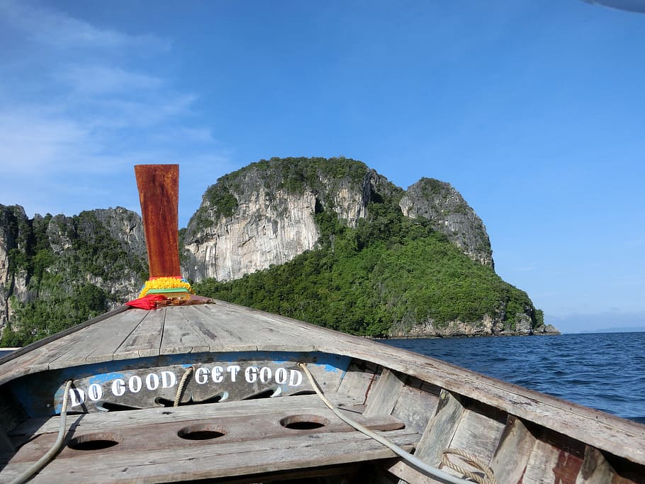 longboat, phi phi, thai, sea, tropical, tourism, vacation, seascape HD wallpaper