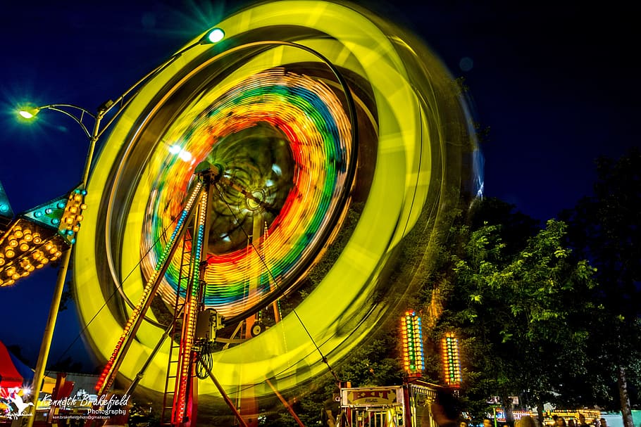 ferris wheel in night, County Fair, Carnival, Fun, festival, colorful, HD wallpaper