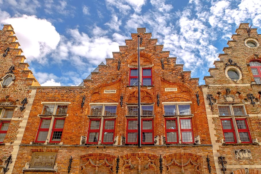 building, facade, brick, architecture, medieval, bruges, brugge HD wallpaper