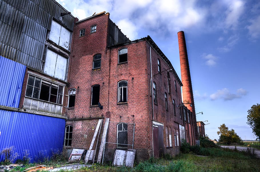 red factory building during daytime, abandonded, hdr, old, abandoned, HD wallpaper