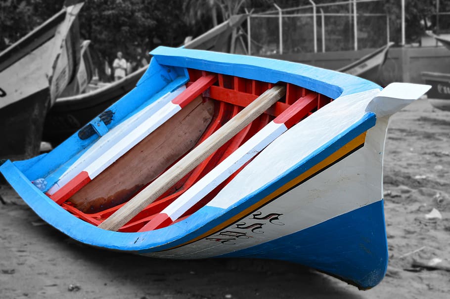 boat, beach, sand, blue, white, fisherman, weighers, port, float HD wallpaper