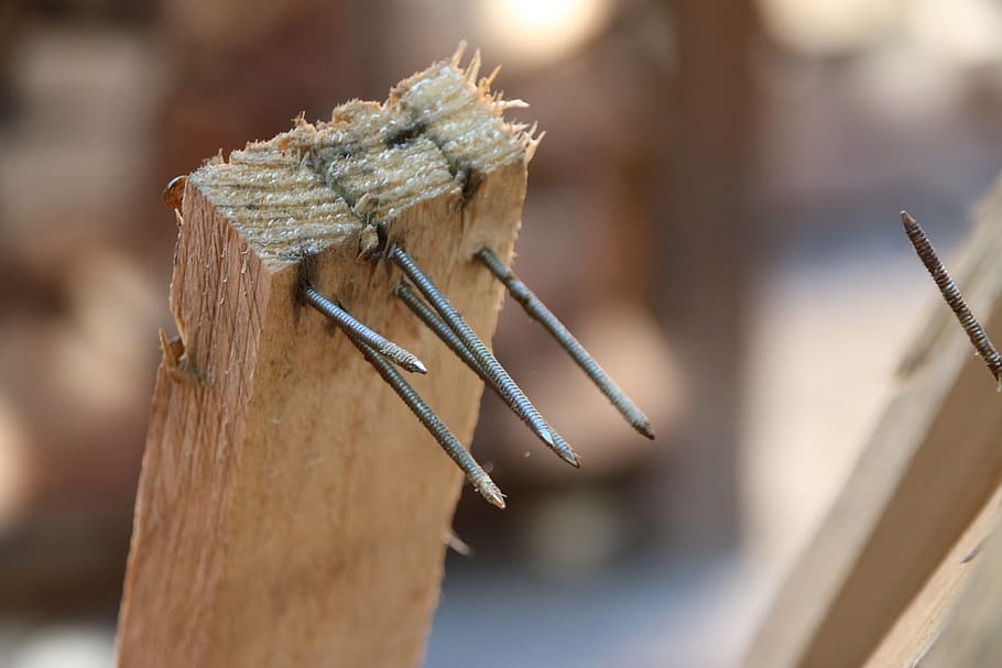 nails, batten, wooden slat, wood - material, close-up, focus on foreground HD wallpaper