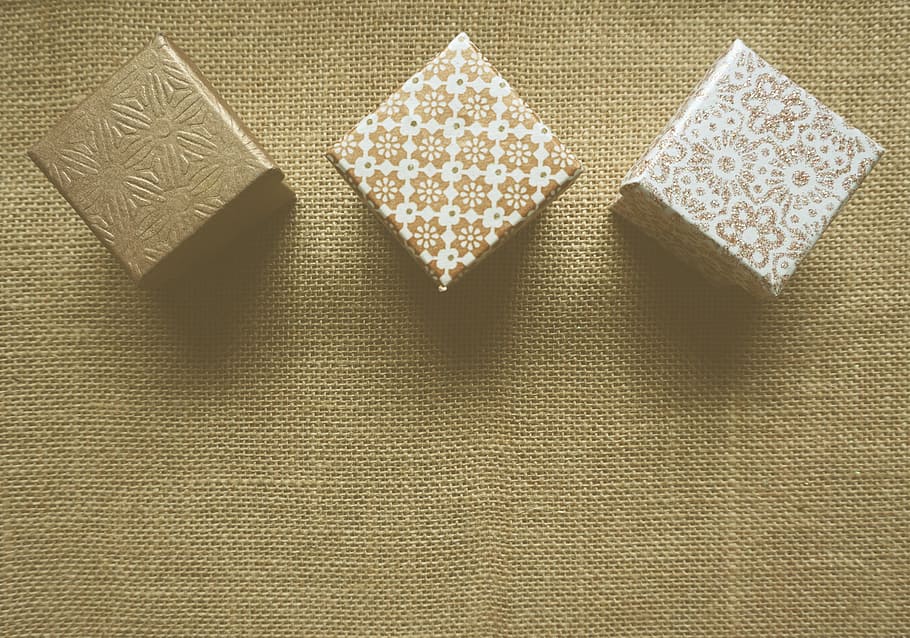 gold-and-white paper weight, box, gift, pre, gift box, gift boxes HD wallpaper