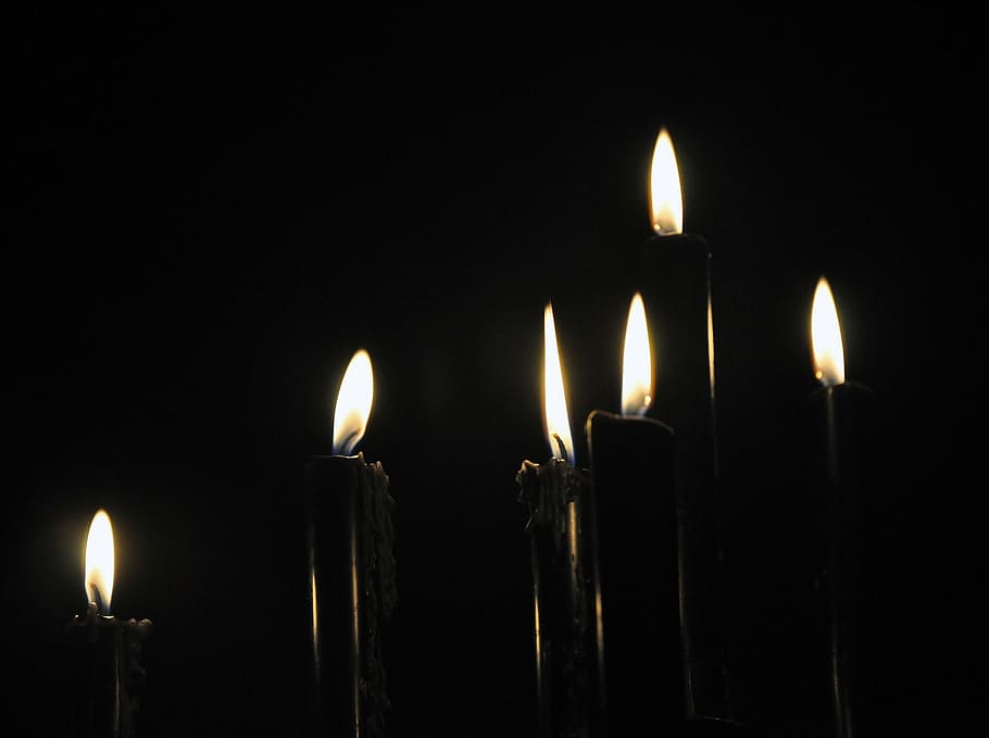 candle lighted on dark room, black candles, darkness, candlelight