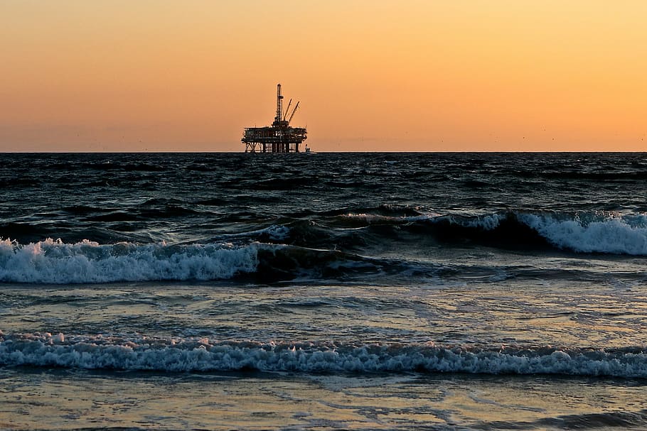 oil rig on the sea photo during sunset, gas, drill, drilling, HD wallpaper