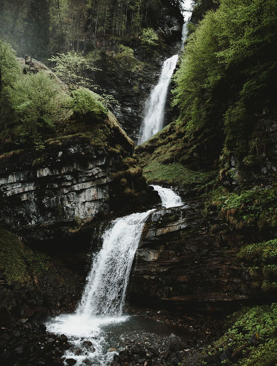 3-layer waterfall taken at daytime, photo of waterfalls during daytime HD wallpaper