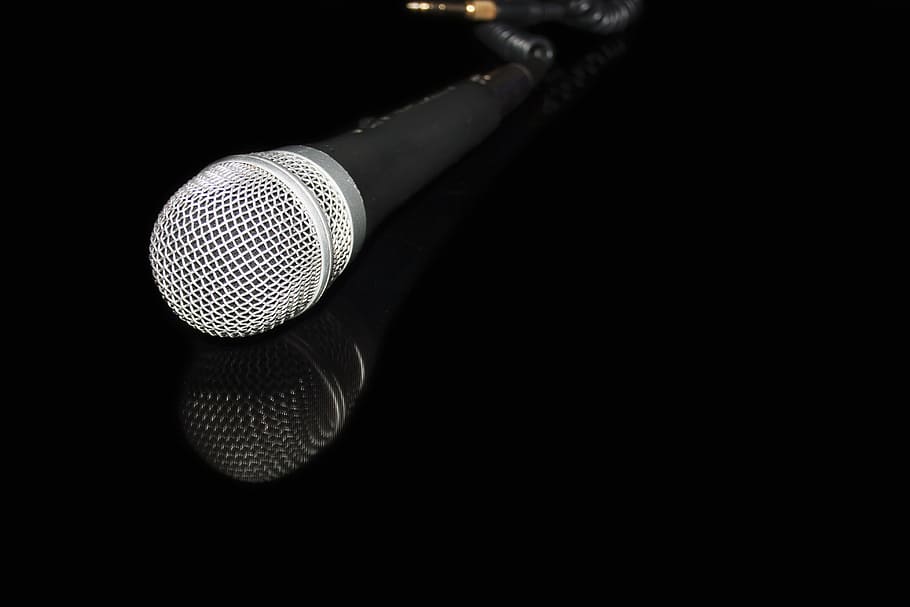 black and gray microphone on black surface, music, karaoke, input device