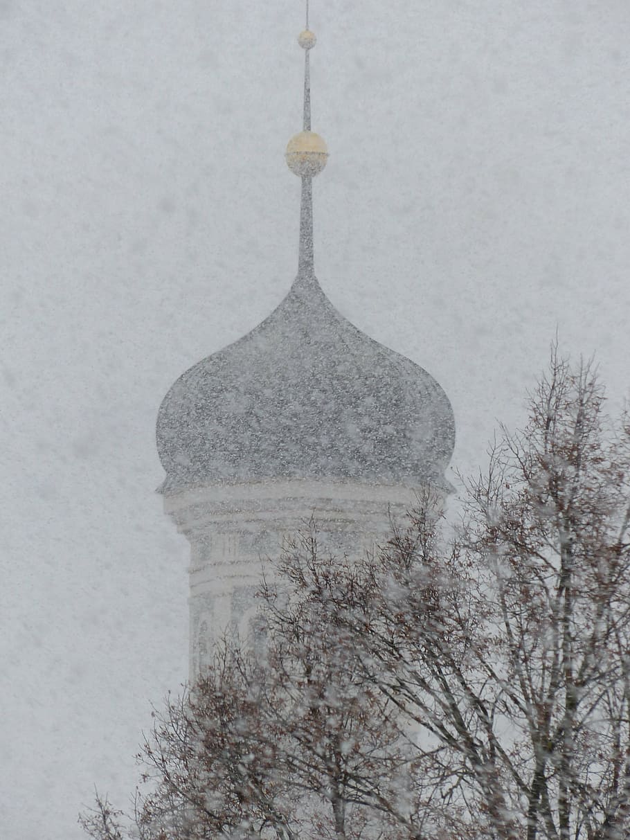 white and black mosque structure, blizzard, snow flurry, snowflakes, HD wallpaper