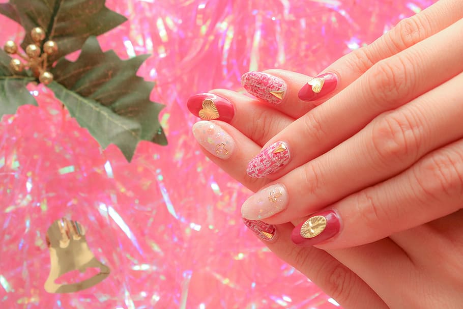 person with pink and red manicure, women, human Hand, fingernail HD wallpaper