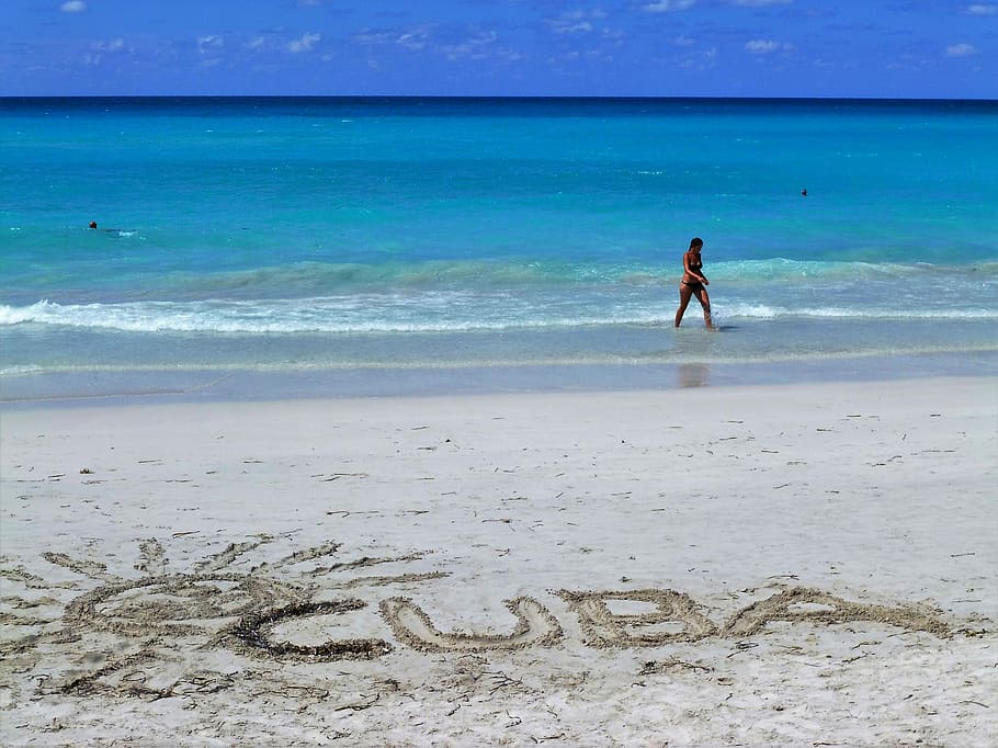 person on sea shure, Cuba, Sand Beach, Holiday, caribbean, varadero, HD wallpaper