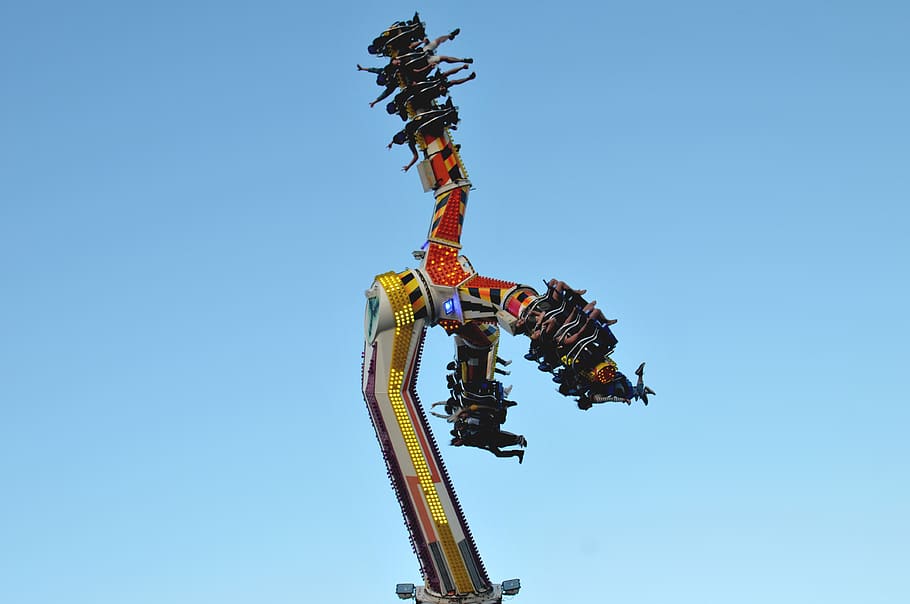 fair, colours, fun, blue sky, low angle view, clear sky, occupation HD wallpaper