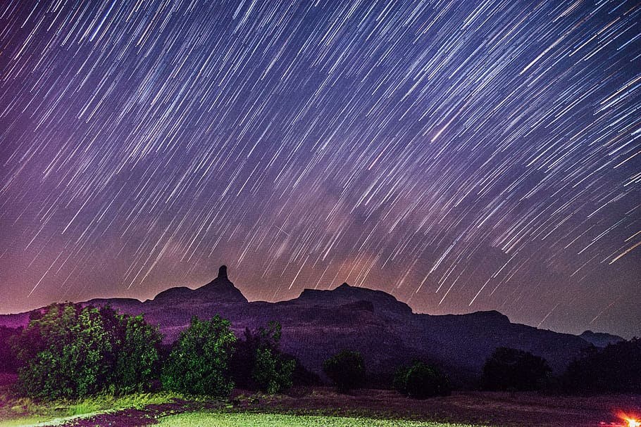 time lapse photo of stars, sky, nature, landscape, mountain HD wallpaper