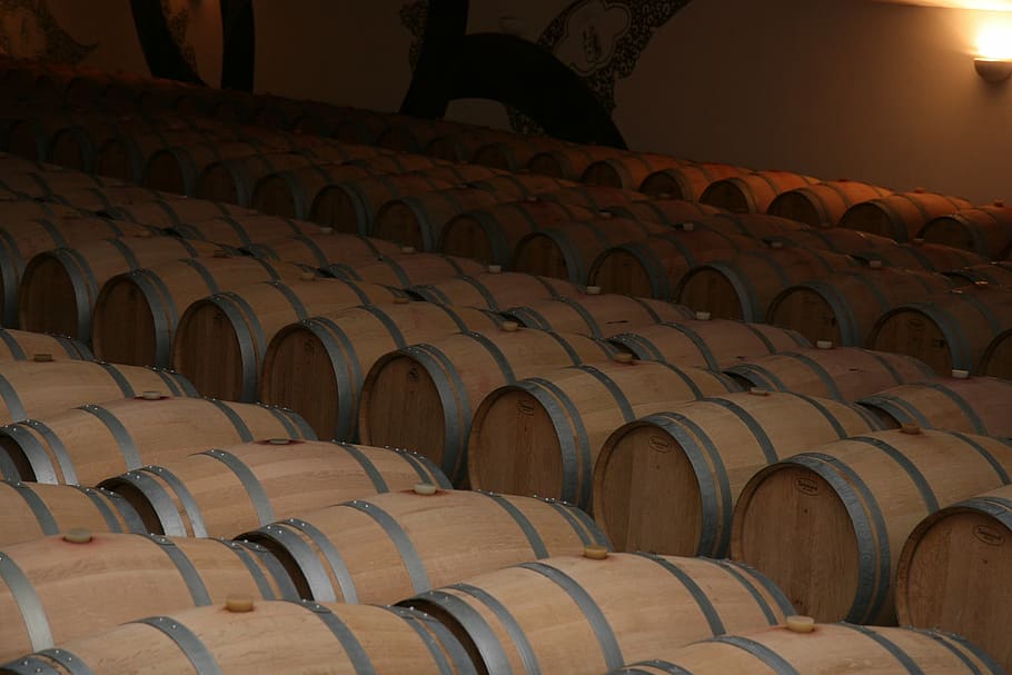 brown wooden barrel lot, storage, barrels, red, wine, bordeaux HD wallpaper