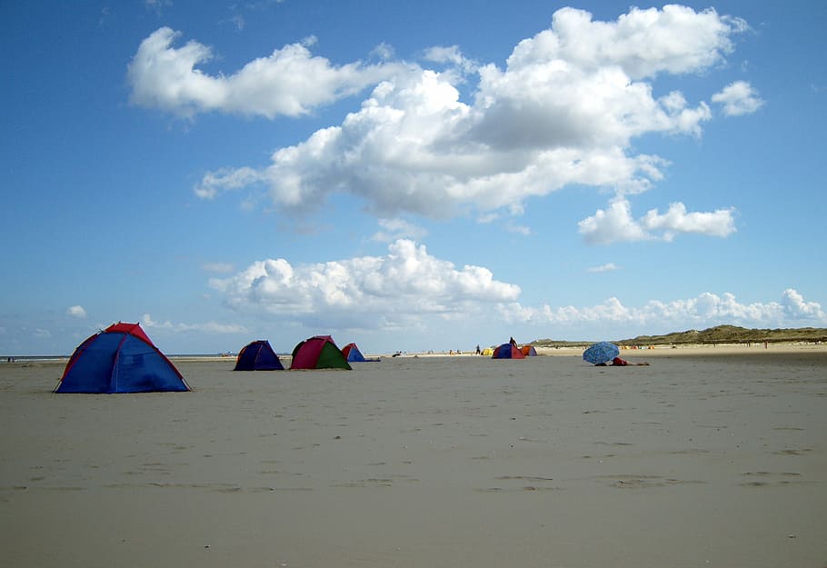 Beach, Camping, Tent, North Sea, borkum, beach shelter, sky HD wallpaper
