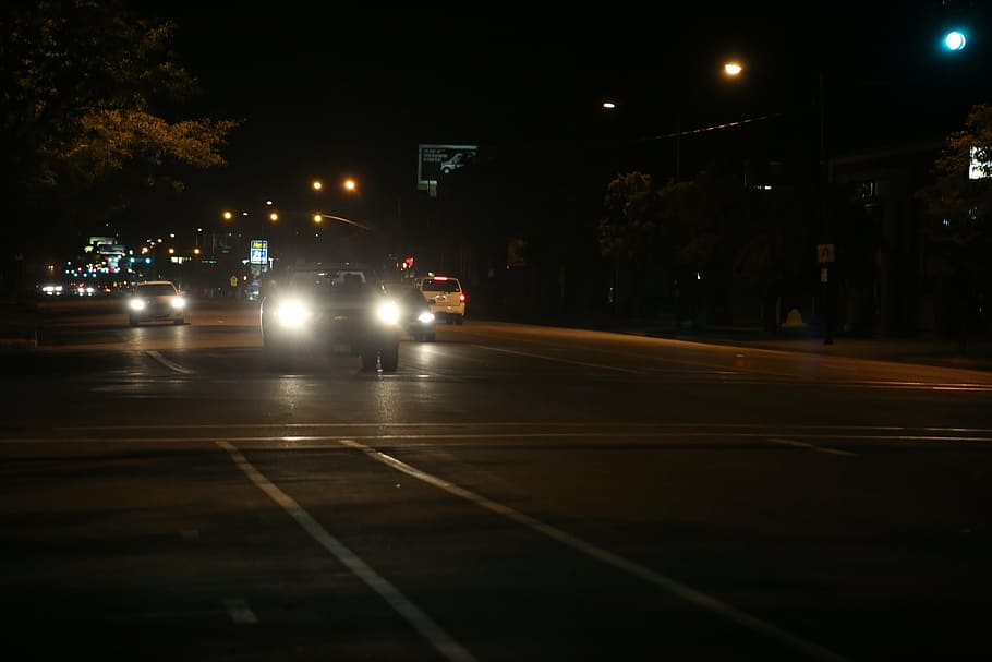 cars on concrete road, night, headlights, transportation, traffic HD wallpaper