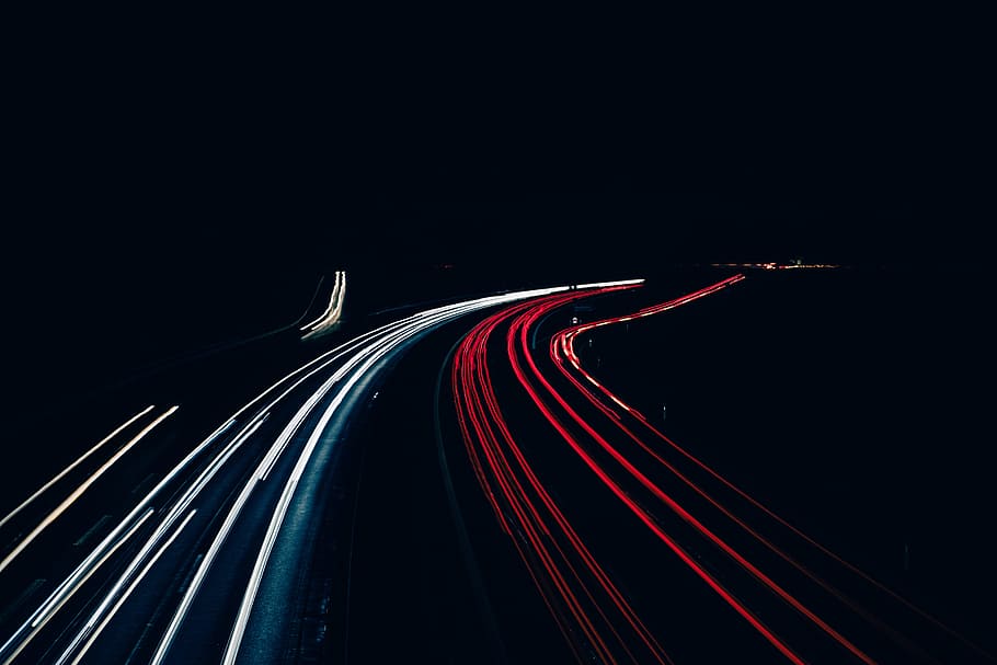 lights, night, dark, curve, blur, darkness, evening, light beam HD wallpaper
