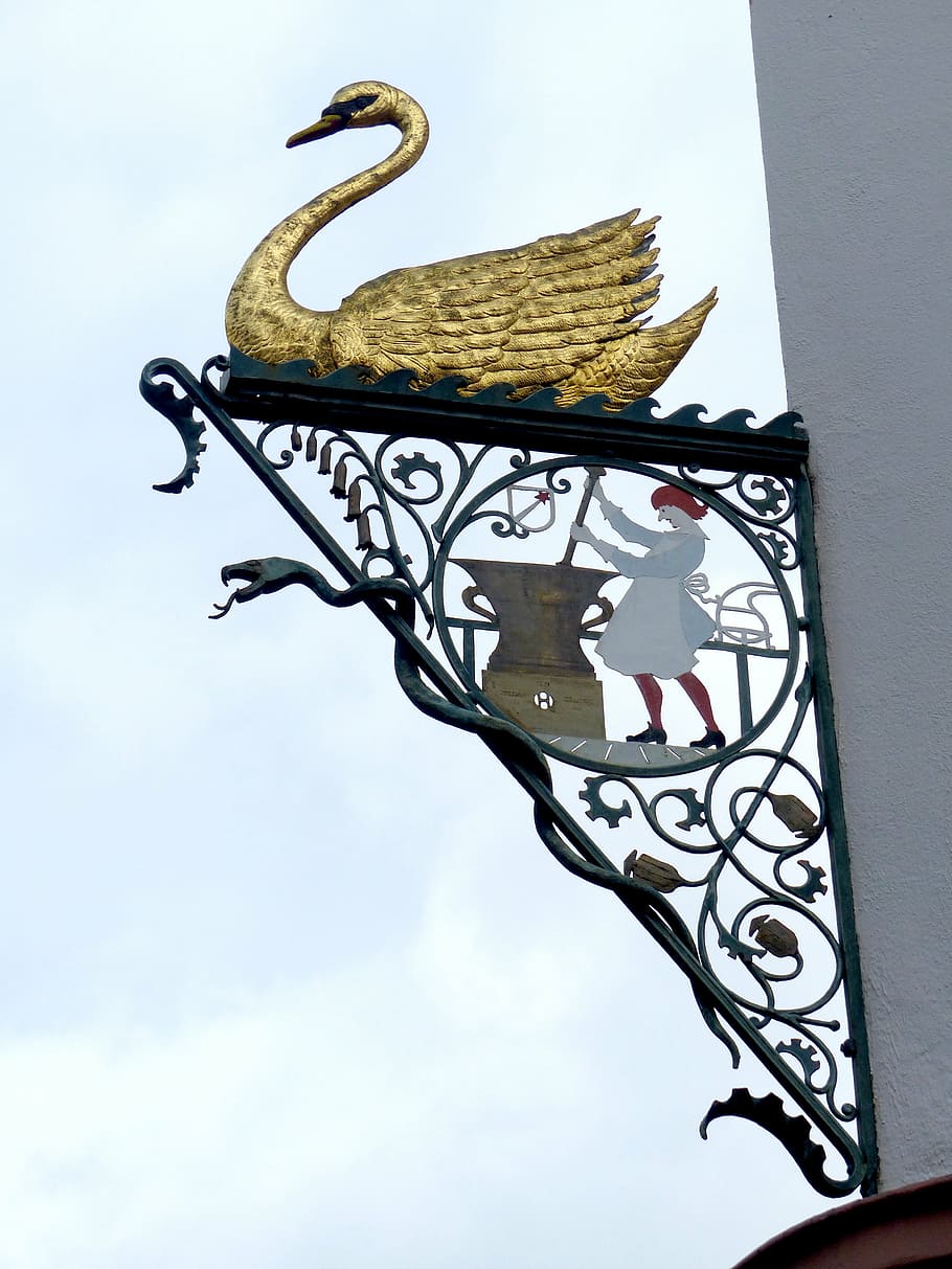 shield, swan pharmacy, colmar, blacksmithing, low angle view HD wallpaper