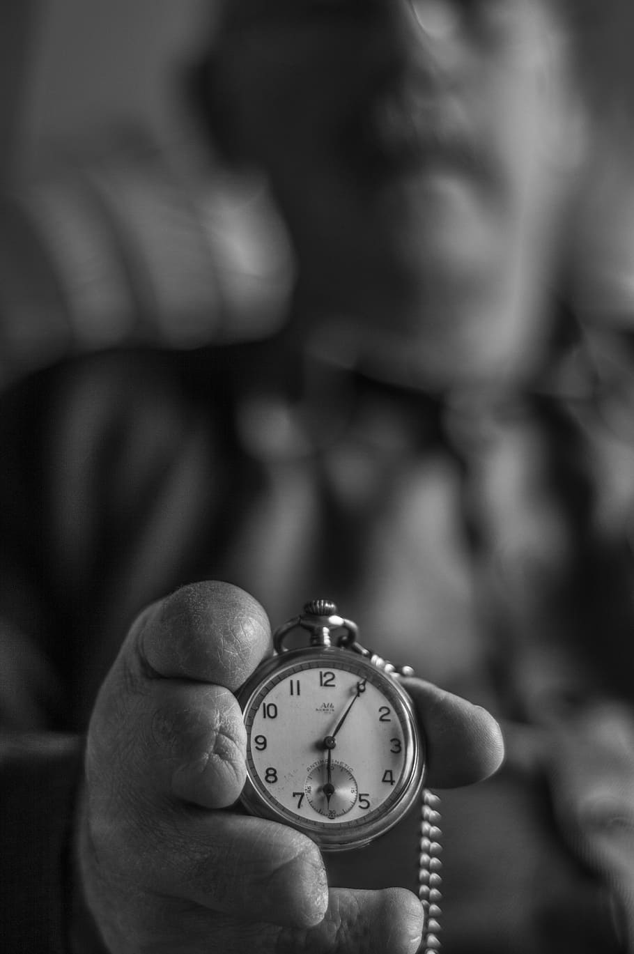 grayscale photo of person holding pocketwatch, clock, antique HD wallpaper
