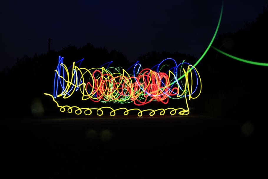lightpainting, shutter speed, night, multi colored, illuminated HD wallpaper