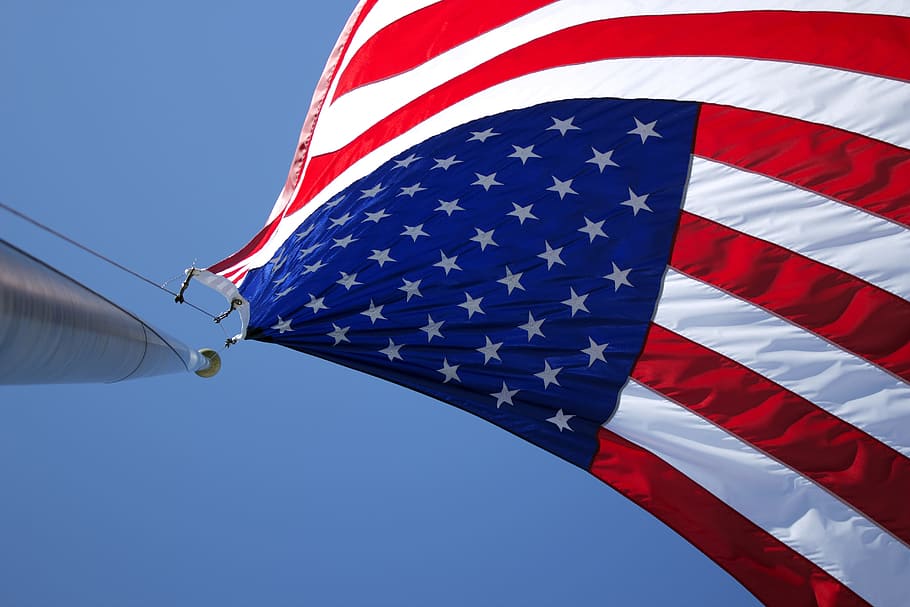 flag of United States of America, american flag, flag pole, patriotic