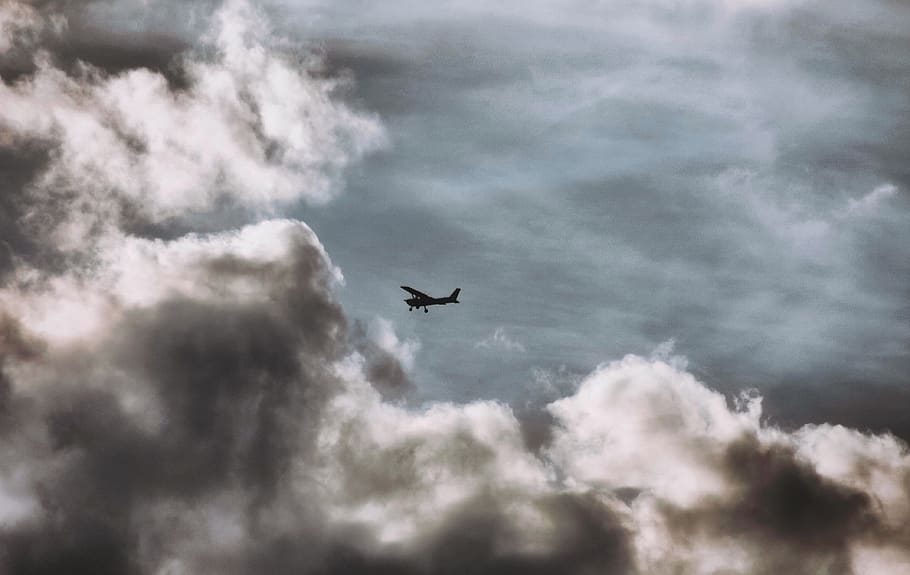 clouds, dramatically, sky, atmosphere, mood, figure, the plane HD wallpaper