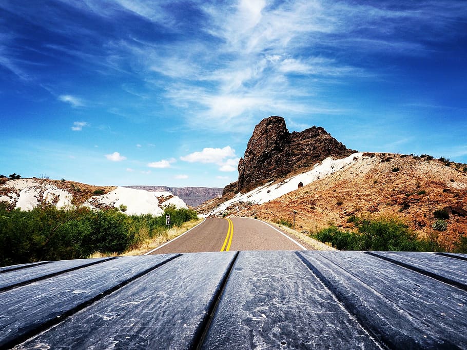 adventure, asphalt, blue sky, clouds, dawn, daylight, desert HD wallpaper