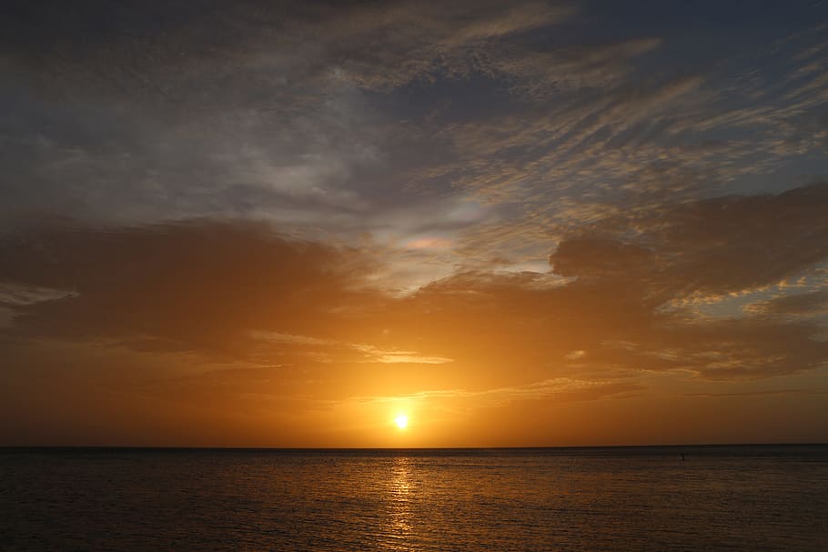 sea, sun, beach, nature, sky, clouds, sunset, light, red, water HD wallpaper