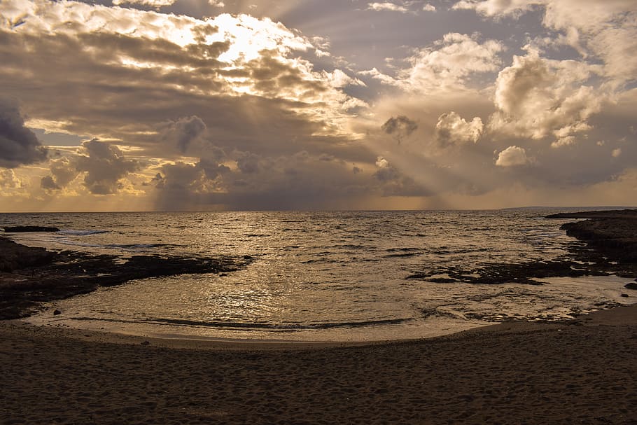 sea, seashore, beach, panoramic, nature, sky, clouds, landscape HD wallpaper