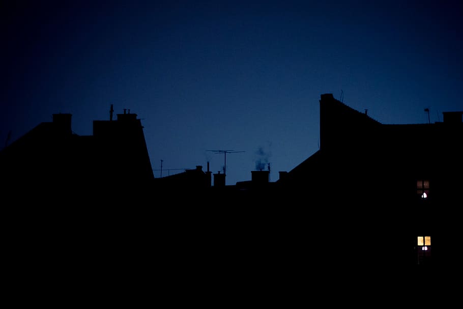 Street, At Night, Building, Shadow, Dark, rooftop, lamp, city HD wallpaper