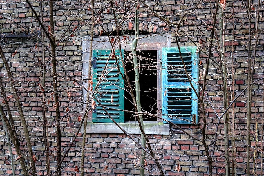 window, wall, shutter, bricks, old, built structure, building exterior HD wallpaper