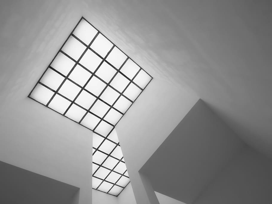 architecture, window, light, museum, black white, low angle view HD wallpaper