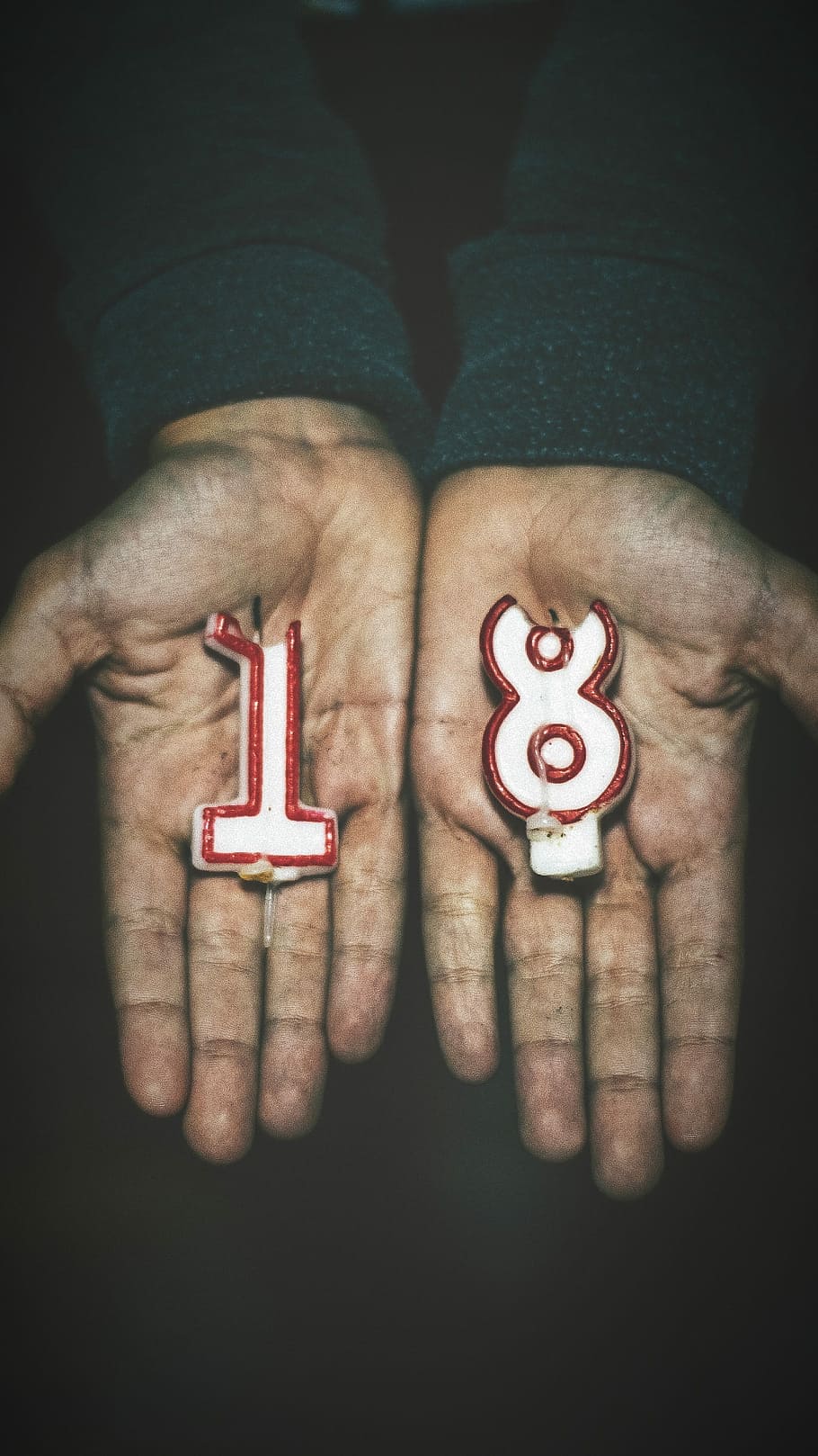 person holding number 1 and 8 candles, closeup photo of 18 candles in person's hands, HD wallpaper
