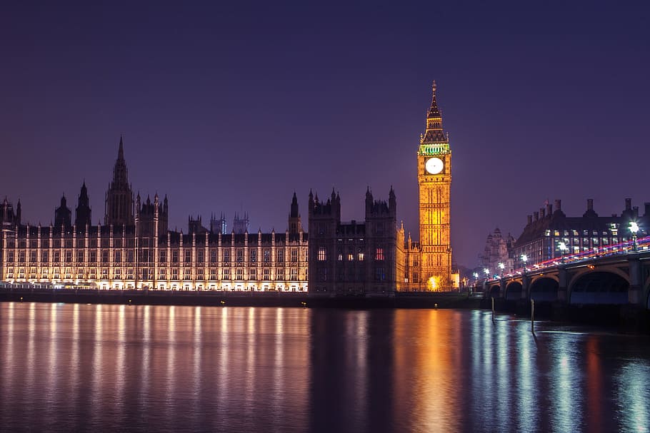 This is a long exposure photograph taken in Westminster, Central London