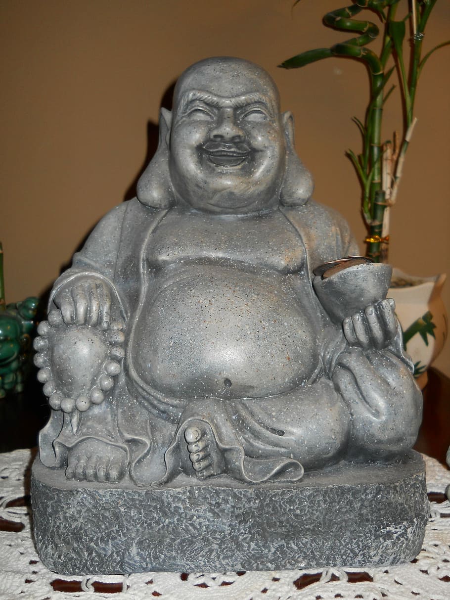 Buddha, Statue, Decor, sculpture, indoors, front view, ancient HD wallpaper