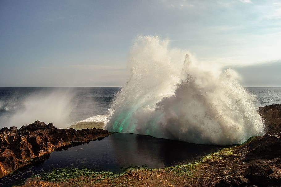 body of tidal wave near shore, ocean waves illustration, water HD wallpaper