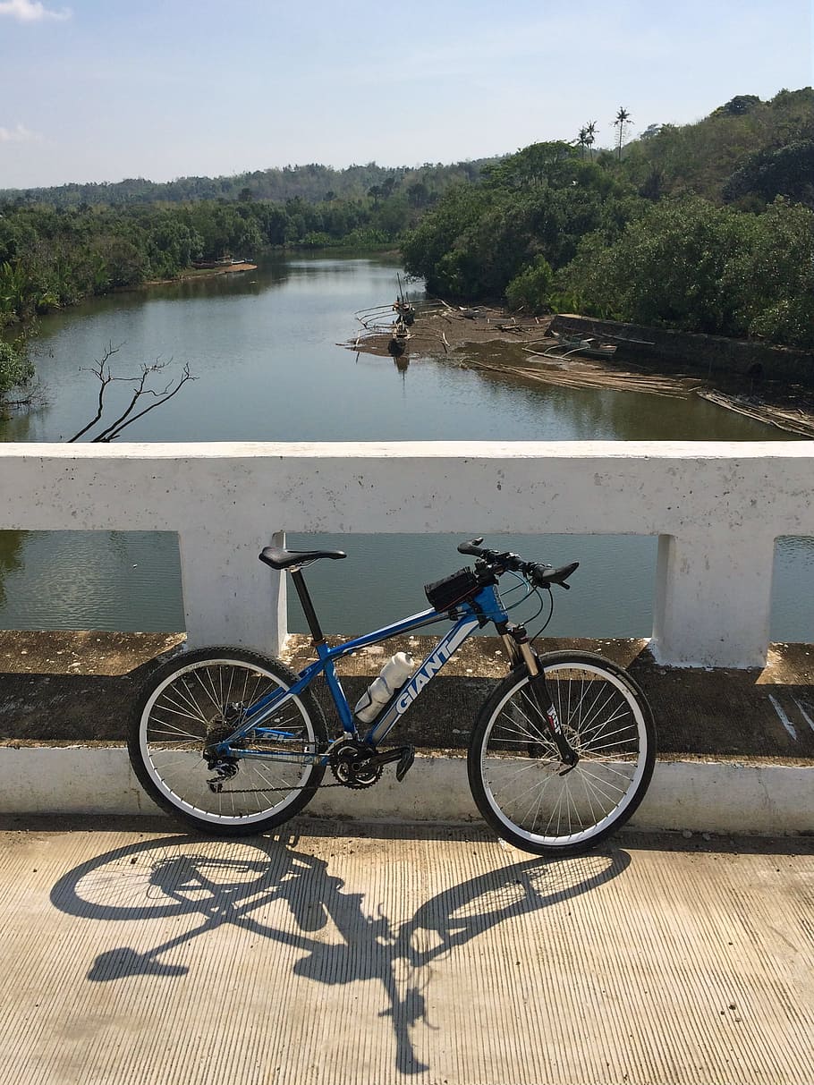 bicycle, river, bridge, bike, cyclist, mtb, biking, water, transportation HD wallpaper