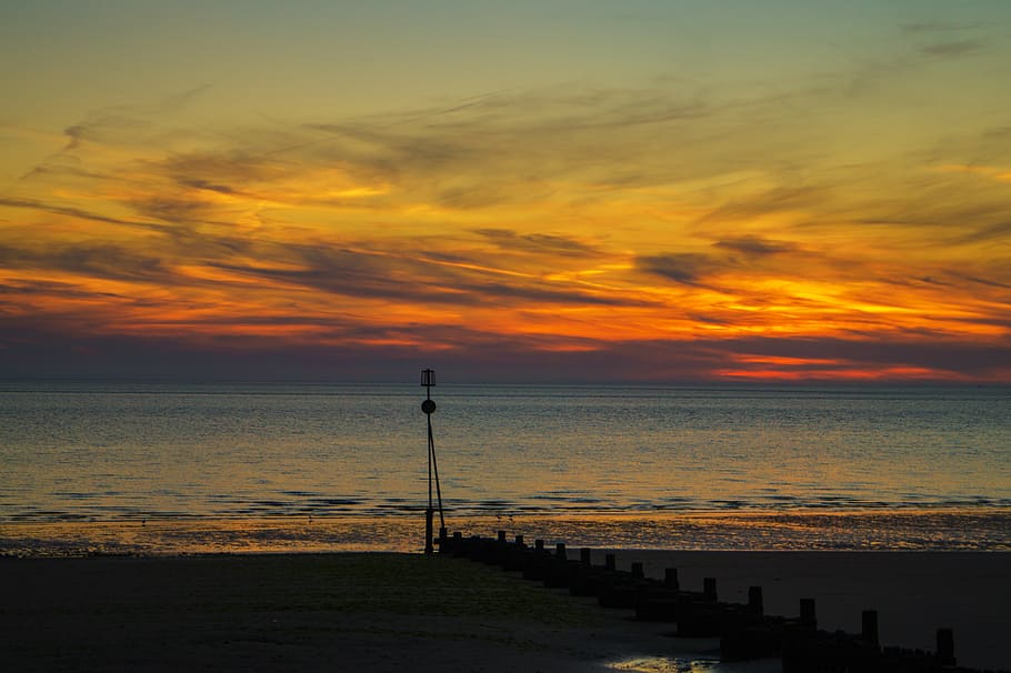 sunset, seaside, ocean, sky, clouds, dusk, outdoors, evening HD wallpaper