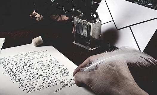 person holding feather pen, leave, poet, poetic, hand, letters HD wallpaper