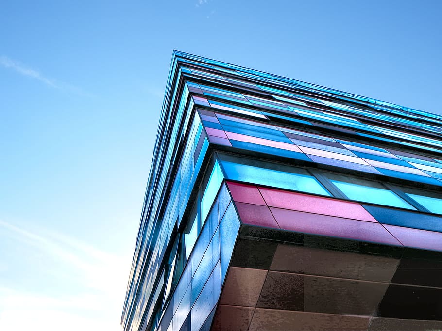 blue and pink building under blue sky, architecture, modern HD wallpaper