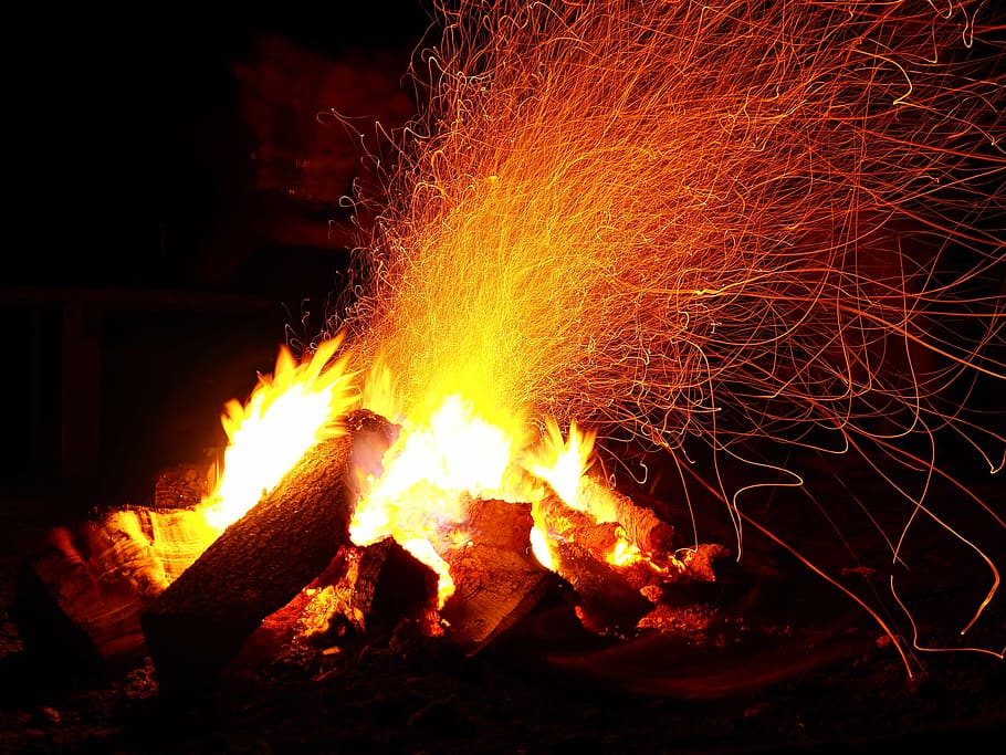 bonfire with fire sparks, adventure, campfire, camping, outdoor HD wallpaper